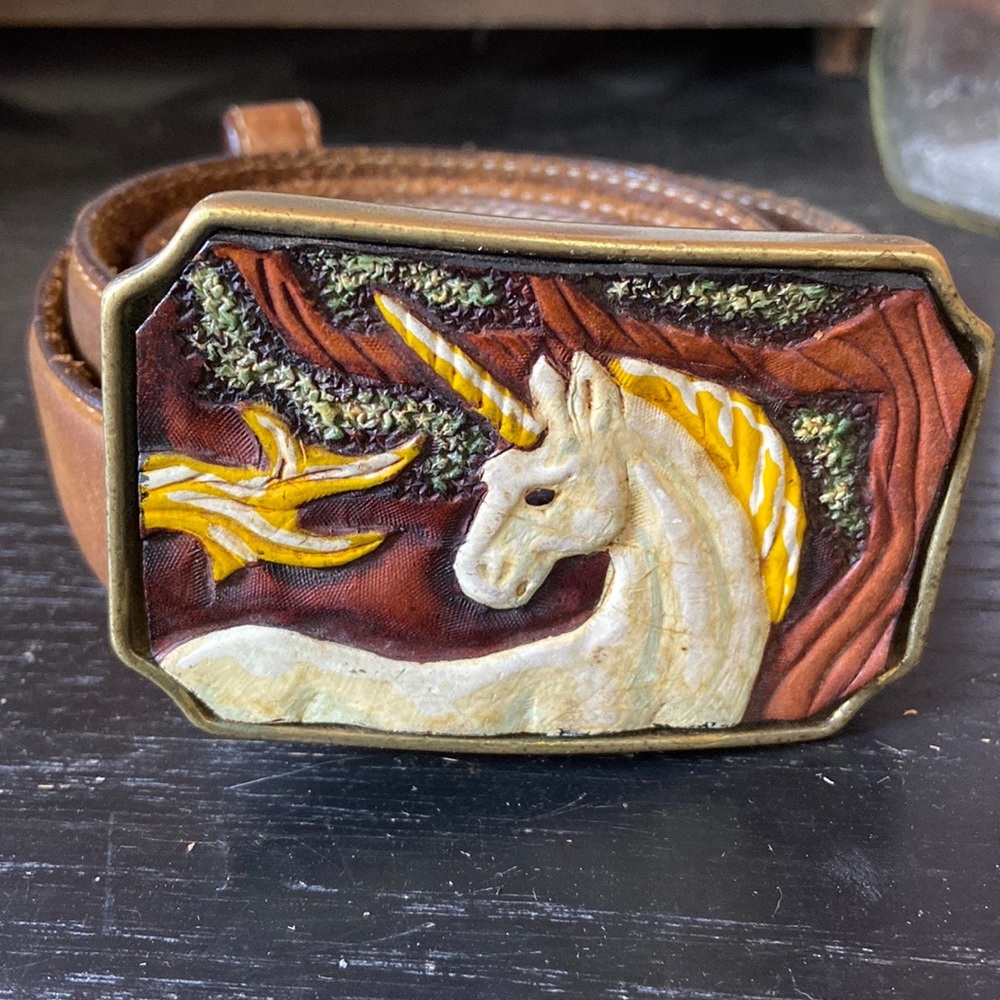 Vintage BTS Solid Brass painted Unicorn belt buckle